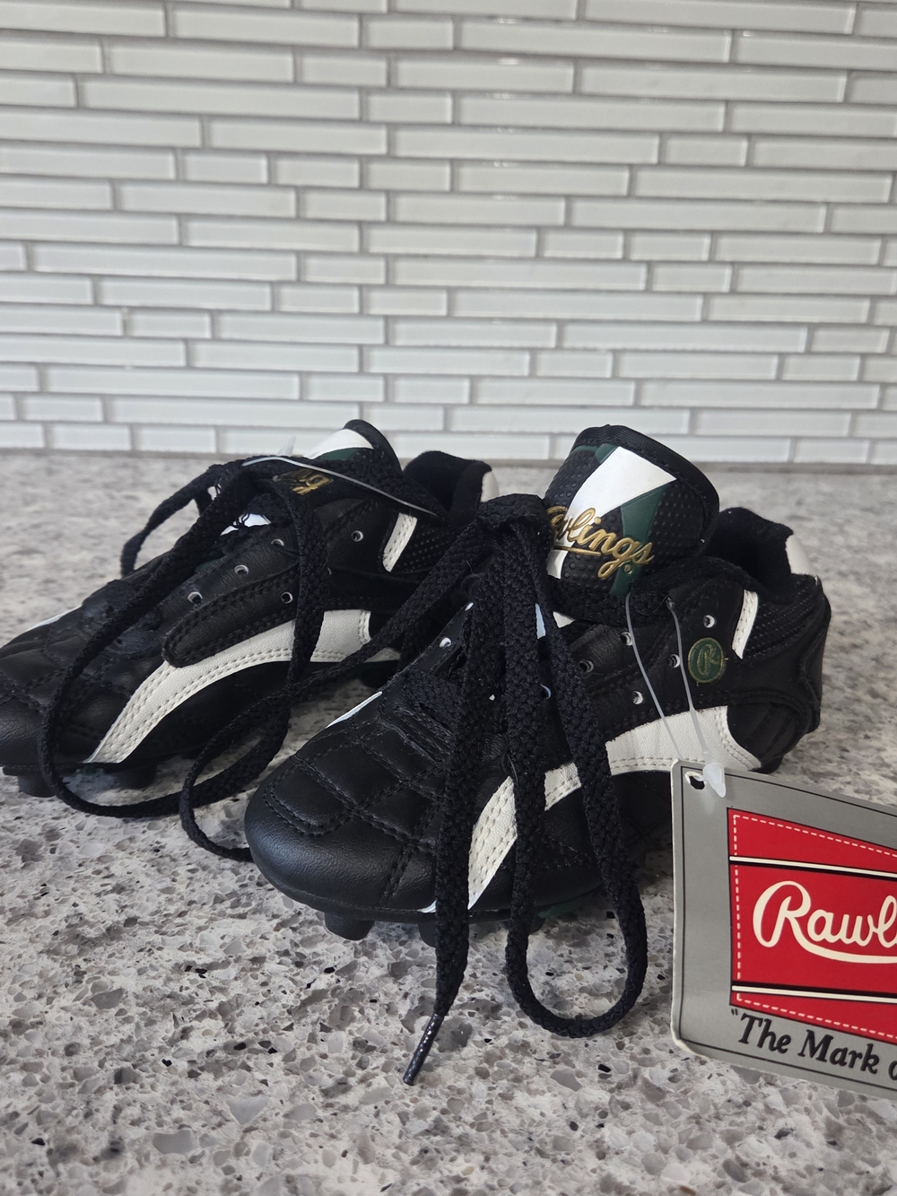RAWLINGS Youth Black, White & Green Cleats Little League Youth Size US 11.5 Kids